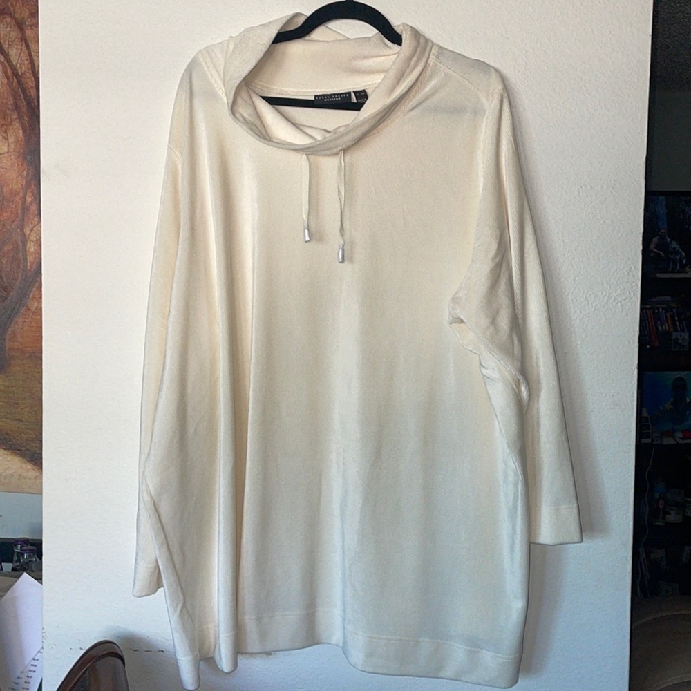 Susan Graver Ivory Super Soft Ribbed Hoodie Sweatshirt